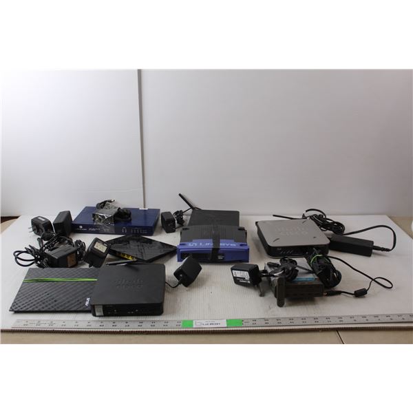 Power Cords, Internet Routers- Linksys, Cisco, Asus, Xincom-Untested