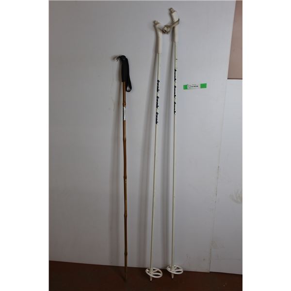 *(2) Trak Ski Poles- 55" & 57.5" Tall & Nordic Bamboo Walking Stick 49" Tall