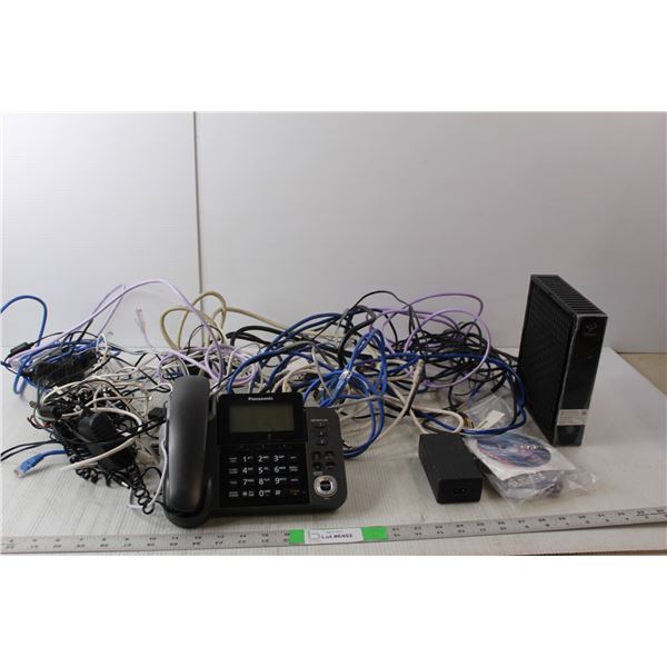 Panasonic Corded Phone, Hitron Router, Patch Cords, Misc.