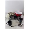 Image 2 : Kitchen Lot- (8) Knives, (2) Mixing Bowls, Mugs, Misc.