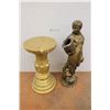Image 1 : * (2) Plaster Garden Decor (Girl with Basket 27" Tall & Gold Stand 11"Dia x 20" Tall) Both have Chip