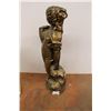 Image 4 : * (2) Plaster Garden Decor (Girl with Basket 27" Tall & Gold Stand 11"Dia x 20" Tall) Both have Chip