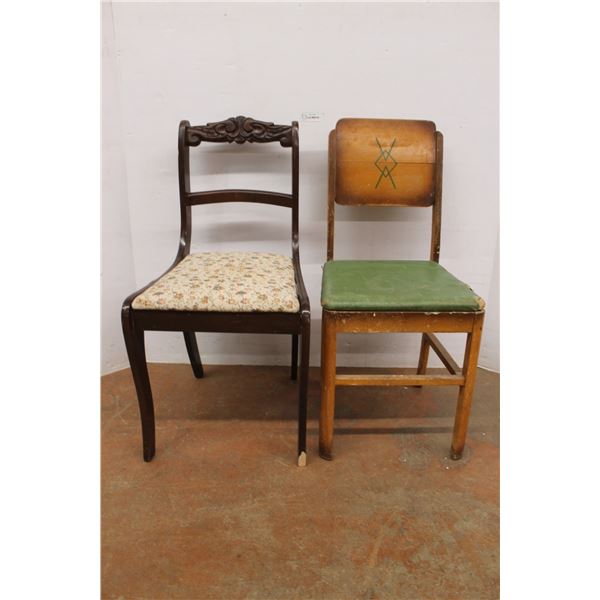 * (2) Vintage Wooden Dining Chairs - Both 33" Backs & 17" Seats - As is