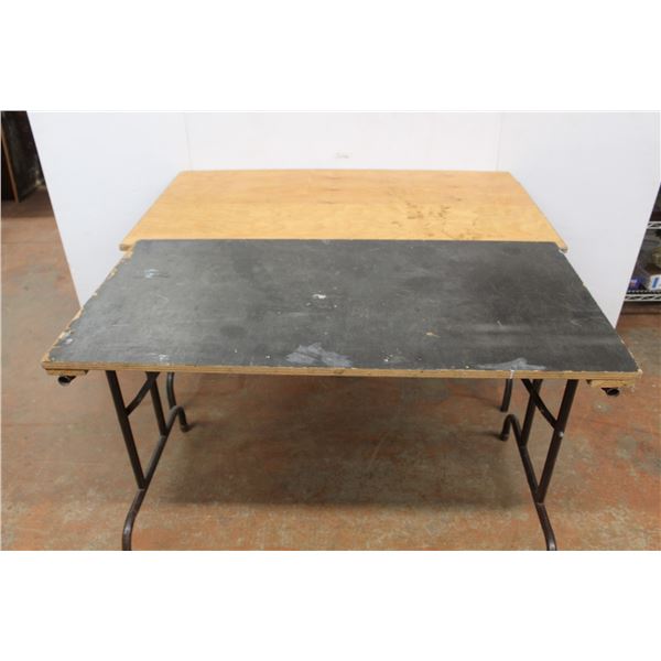 * (2) Collapsible Wooden Counter/Metal Leg Tables (52" x 28.5" & 48" x 24") As is