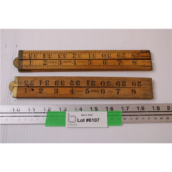 Hoppe and Rabone Folding Wood Carpenters Rulers both 36".
