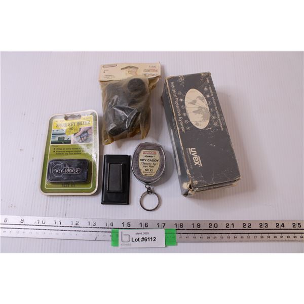 2 Magnetic Key Holders - Cane Tips - Safety Glasses and Evans Retractable Key Caddy