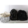 Image 1 : Wire Laundry Basket, (2) Backpacks- Swiss Alps, Swiss Digital Design