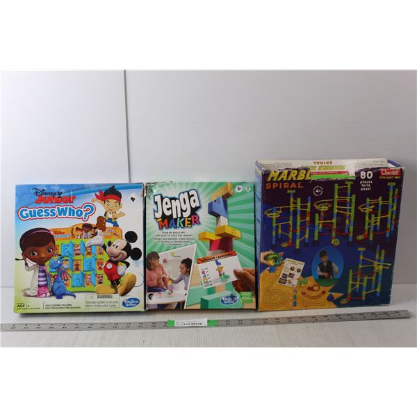 (3) Kids' Games- Marble Spiral, Jenga Maker, Disney Jr. Guess Who- As Is