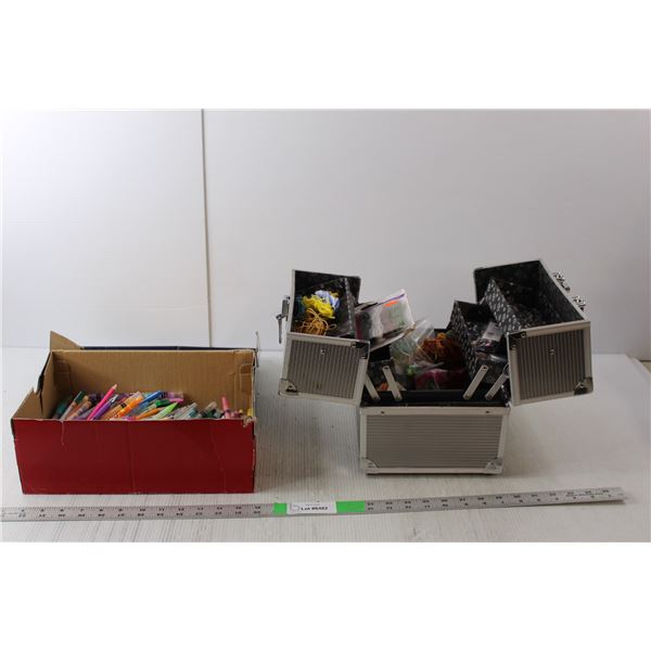 Craft Lot- Gel Pens, Twistables, Beads, String, Misc.