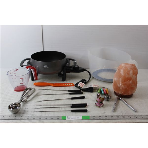 Rival Fondue Pot- Powers On, (6) Fondue Forks, Measuring Cup & Spoons, Misc.