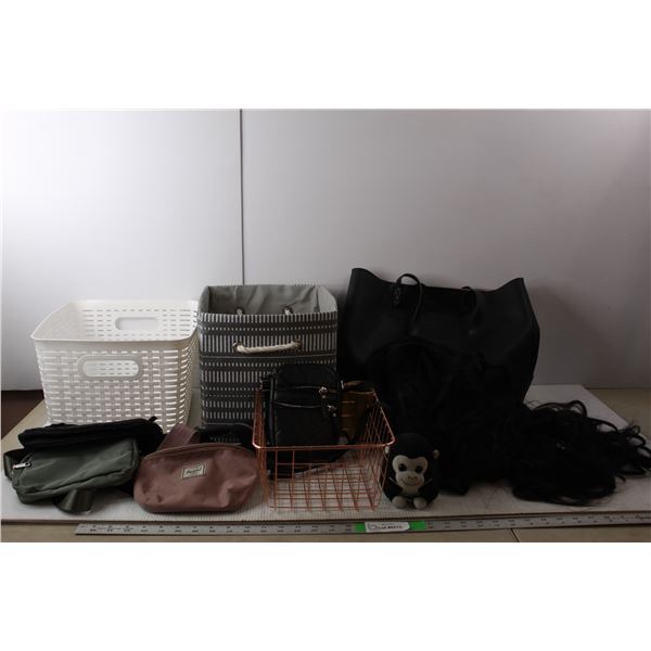 (2) Purses, (3) Storage Containers, (4) Fanny Packs, Misc.