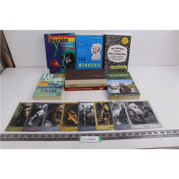 (7) Books (Winner's Brain, Less Distracted Child, Asperkid, Heroin), (8) Hobbit Character Cards