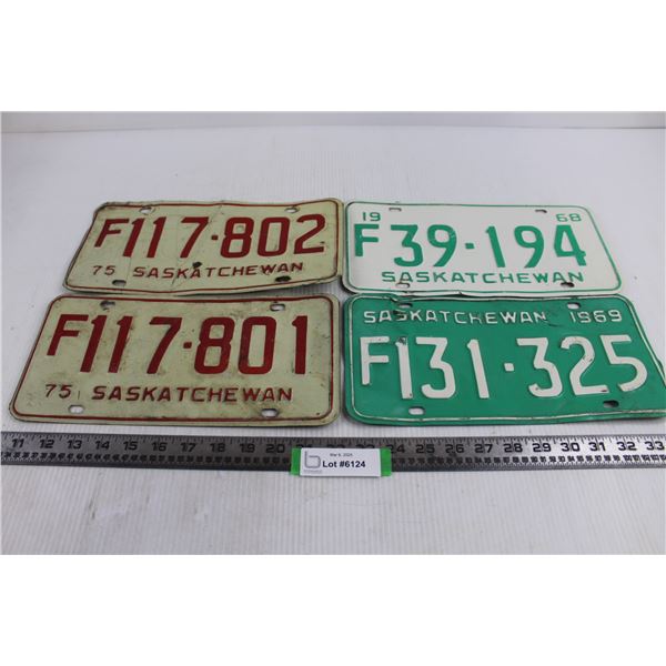 (4) Vintage Saskatchewan License Plates (1968,69,75,75)