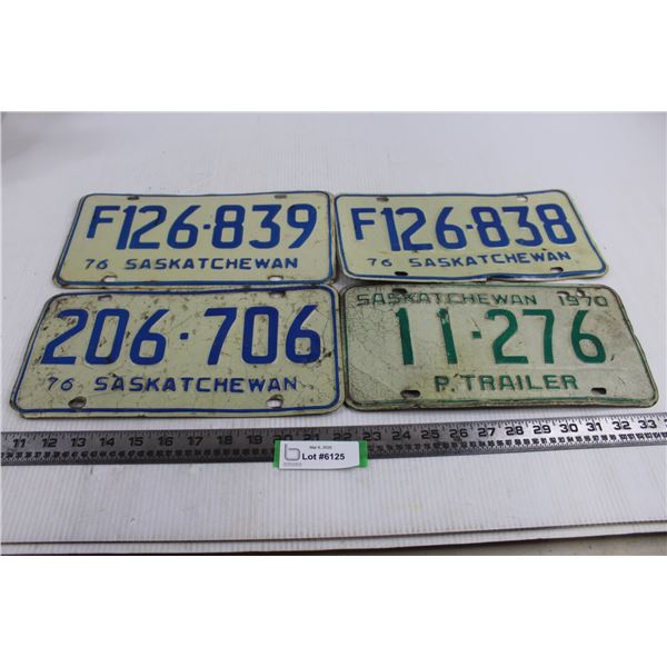 (4) Vintage Saskatchewan License Plates (1970,76,76,76)