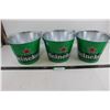 Image 1 : (3) Metal Heineken Ice Buckets 7.25" Tall x 9.5" Dia
