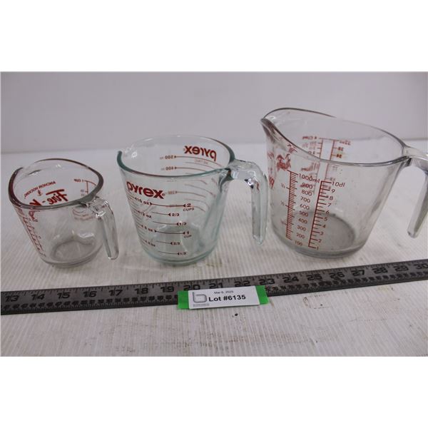 (3) Glass Measuring Cups (2 Fire King & 1 Pyrex)