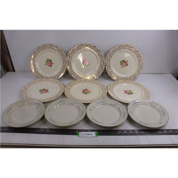 (6) Alfred Meakin Dinner Plates, (4) Brick Oven Stoneware Bread Plates