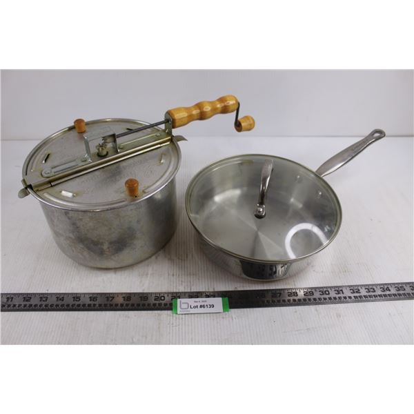 (2) Cooking Pans (KitchenAid 10" Dia with Lid & Schneider's Popcorn Popper 9.5" Dia)