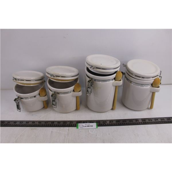 Set of 4 Stoneware Dry Goods Sealable Canisters