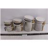 Image 1 : Set of 4 Stoneware Dry Goods Sealable Canisters