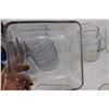 Image 3 : Kitchen Lot (Microwavable Glass Dishes, Anchor Casserole Dishes, Pitcher with Glasses, Misc.), Plast