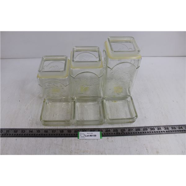 Set of 3 Glass Kitchen Canisters - 9", 7.5", 6" Heights