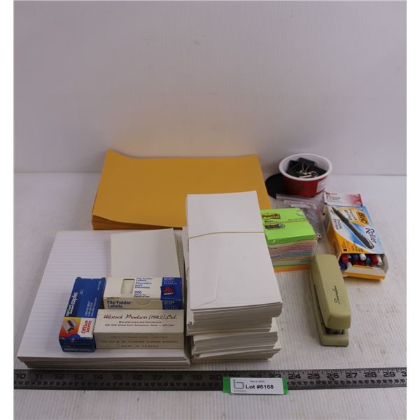 Stationery Lot (Envelopes, Notepads, Stapler, Staples, Post-Its, Pens, Clips)