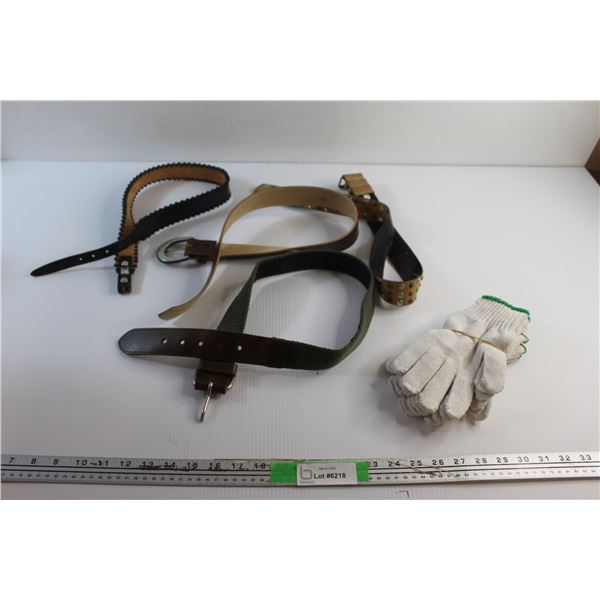 (4) Leather & Fabric Belts and (3) Pairs of Work Gloves