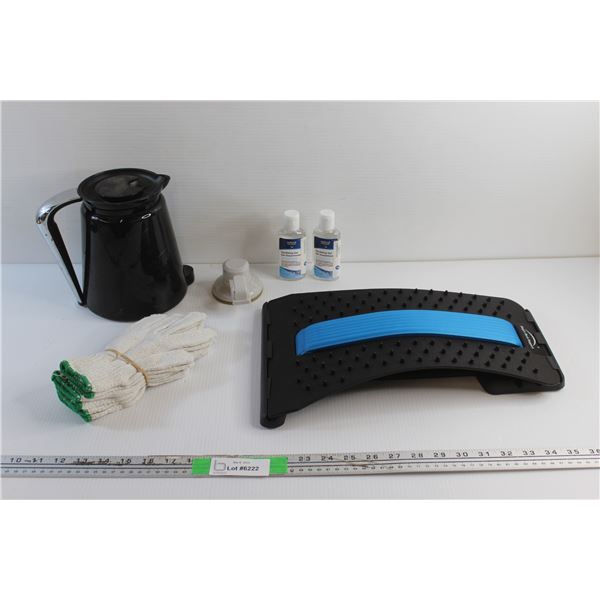 Magic Back Support, (3) Pairs of Work Gloves, Sanitizing Gels, Suction Cup Hook and Coffee Pot