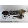 Image 1 : Cake Tray & Pan, (2) Non Stick Frying Pans 10'' & 8'', (2) Pan Lids and Dining Knife