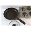 Image 2 : Cake Tray & Pan, (2) Non Stick Frying Pans 10'' & 8'', (2) Pan Lids and Dining Knife