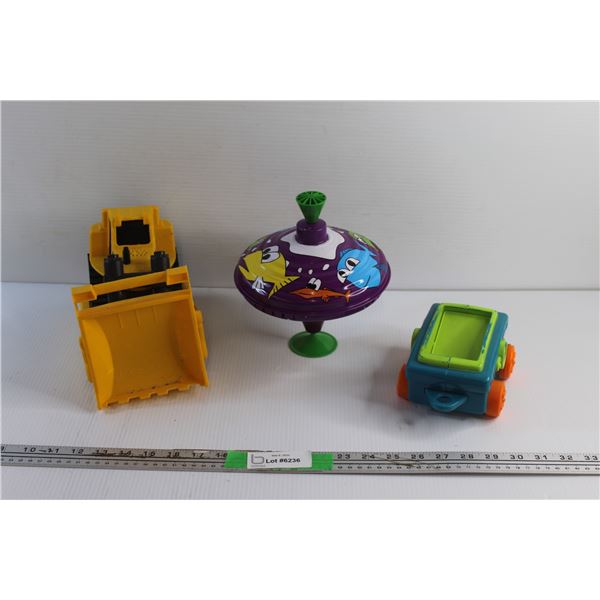 Spinning Top, CAT Bulldozer Toy and Play Toy Cart