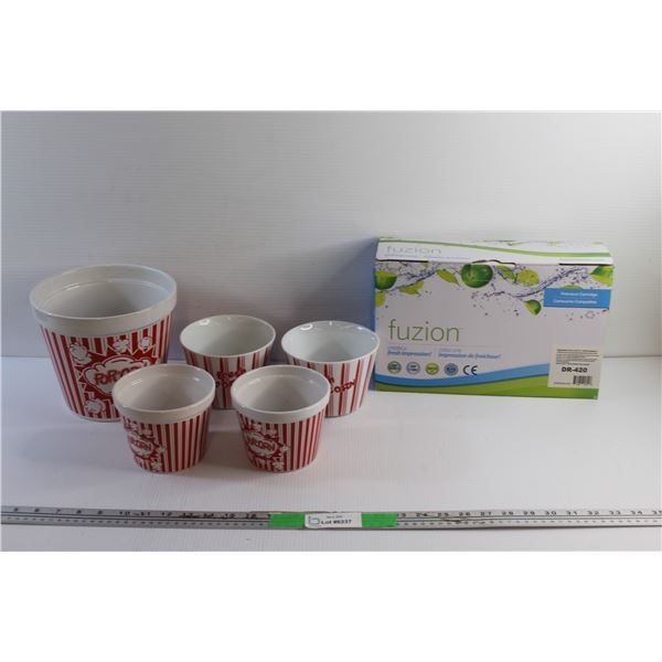 (5) Ceramic Popcorn Dishes and Fuzion Cartridge - Sealed