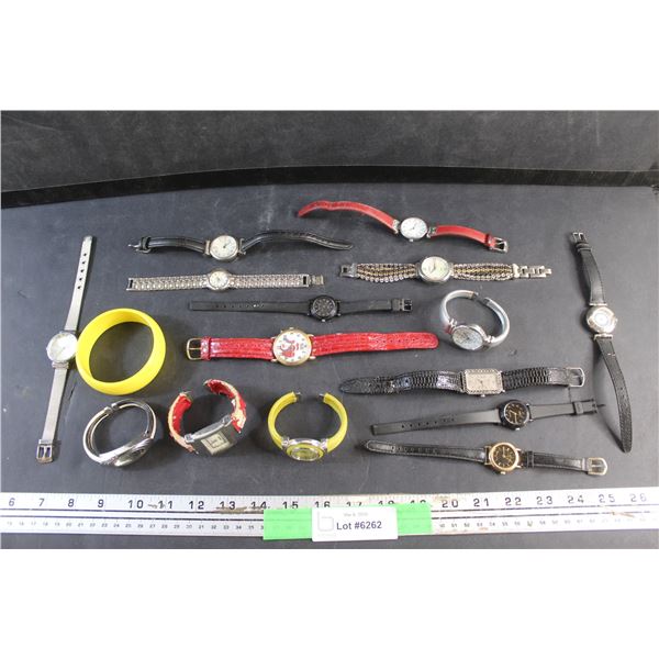 (15) Assorted Watches - As Is and Yellow Plastic Bracelet