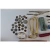 Image 2 : International Coins, Denim Make Up Bag, Assorted Watches - As Is, Souvenir Spoons, NY Belt Buckle an