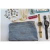 Image 6 : International Coins, Denim Make Up Bag, Assorted Watches - As Is, Souvenir Spoons, NY Belt Buckle an