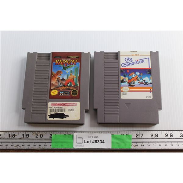 (2) Nintendo Entertainment System Game Cartridges - Data East Karnov and City Connection