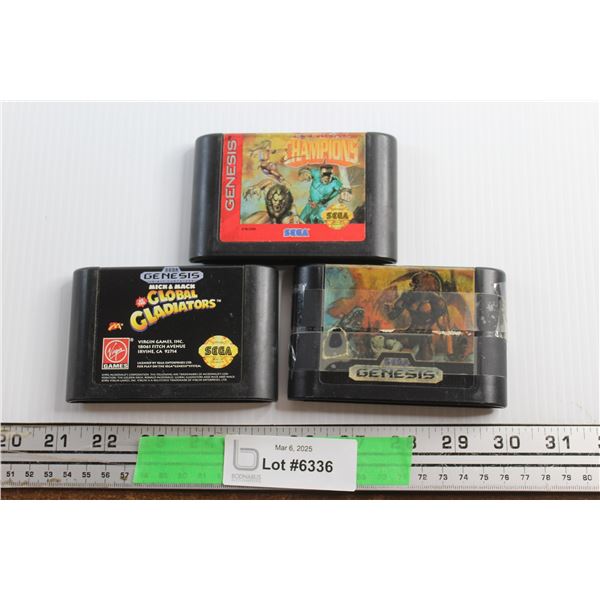 (3) Sega Genesis Game Cartridges - Champions and Mick & Mack Global Gladiators