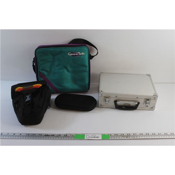 Jewelry Briefcase 10'' x 8'' x 3 1/2'' and (3) Assorted Bags