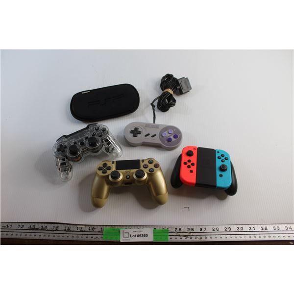 PSP Case, Sony Playstation, Nintendo Switch and Super Nintendo Controllers - As Is