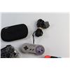 Image 3 : PSP Case, Sony Playstation, Nintendo Switch and Super Nintendo Controllers - As Is