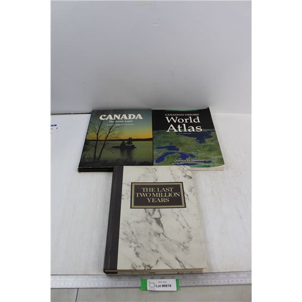 (3) Non Fictional Books, Canada The Scenic Land, Canadian Oxford World Atlas, Misc