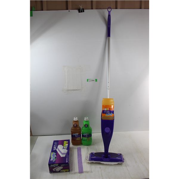 Swiffer Wetjet Mop w/ Extra Pads- NIB & Cleaning Solution- All As Is