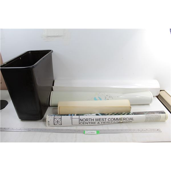 Metal Rectangular Garbage Can ,(5) Layout Map Posters, Largest Is 47'' x 33''