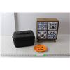 Image 1 : Wood Storage Box with Drawers 10.5" Tall, Ceramic Pumpkin Tray, Makeup Case- As Is