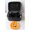 Image 2 : Wood Storage Box with Drawers 10.5" Tall, Ceramic Pumpkin Tray, Makeup Case- As Is