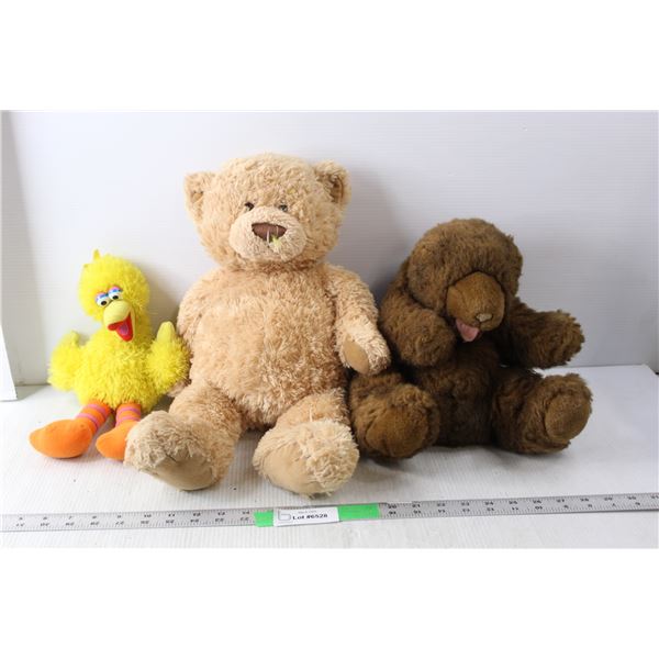 (3) Stuffed Animals- Teddy Bears, Big Bird Up to 19" Tall