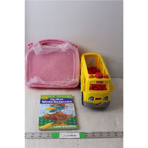 Fisher Price Interactive School Bus, Plastic Briefcase, Word Search Book