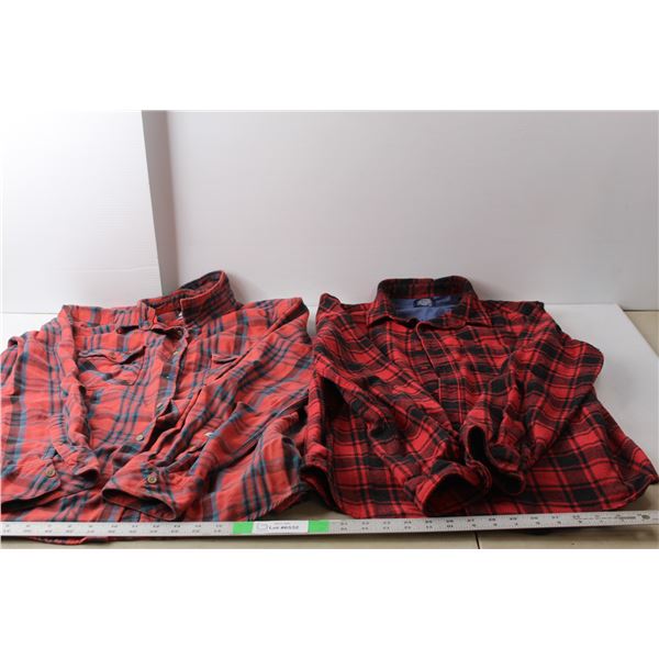 (2) Men's Plaid Shirts Quiksilver- Missing Button & Cambridge Dry Goods- L/XL