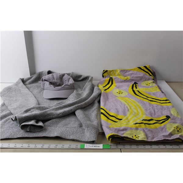 Free Agent Hat, Gap Sweater- L, Bath Towel